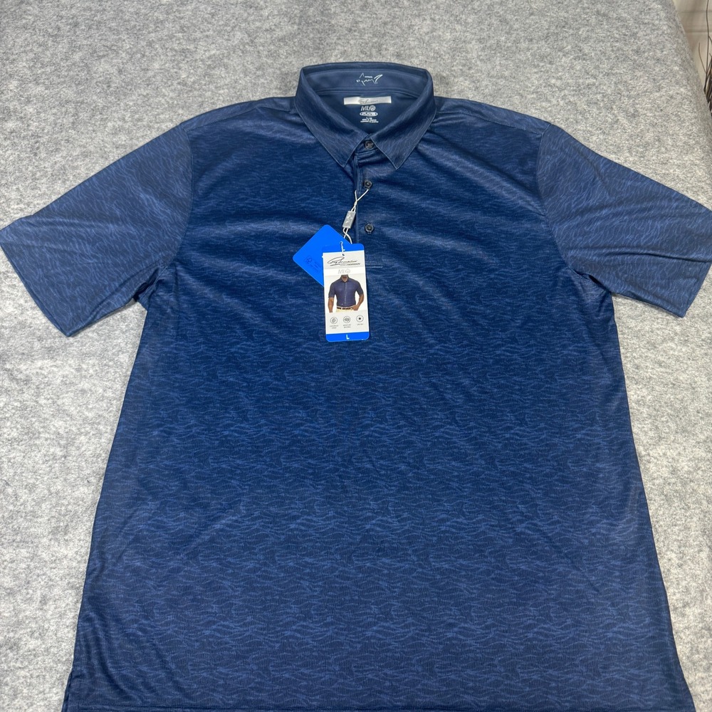 Greg Norman ML75 Play Dry Mens Blue Tonal Wave Golf Polo Shirt Size Large NWT